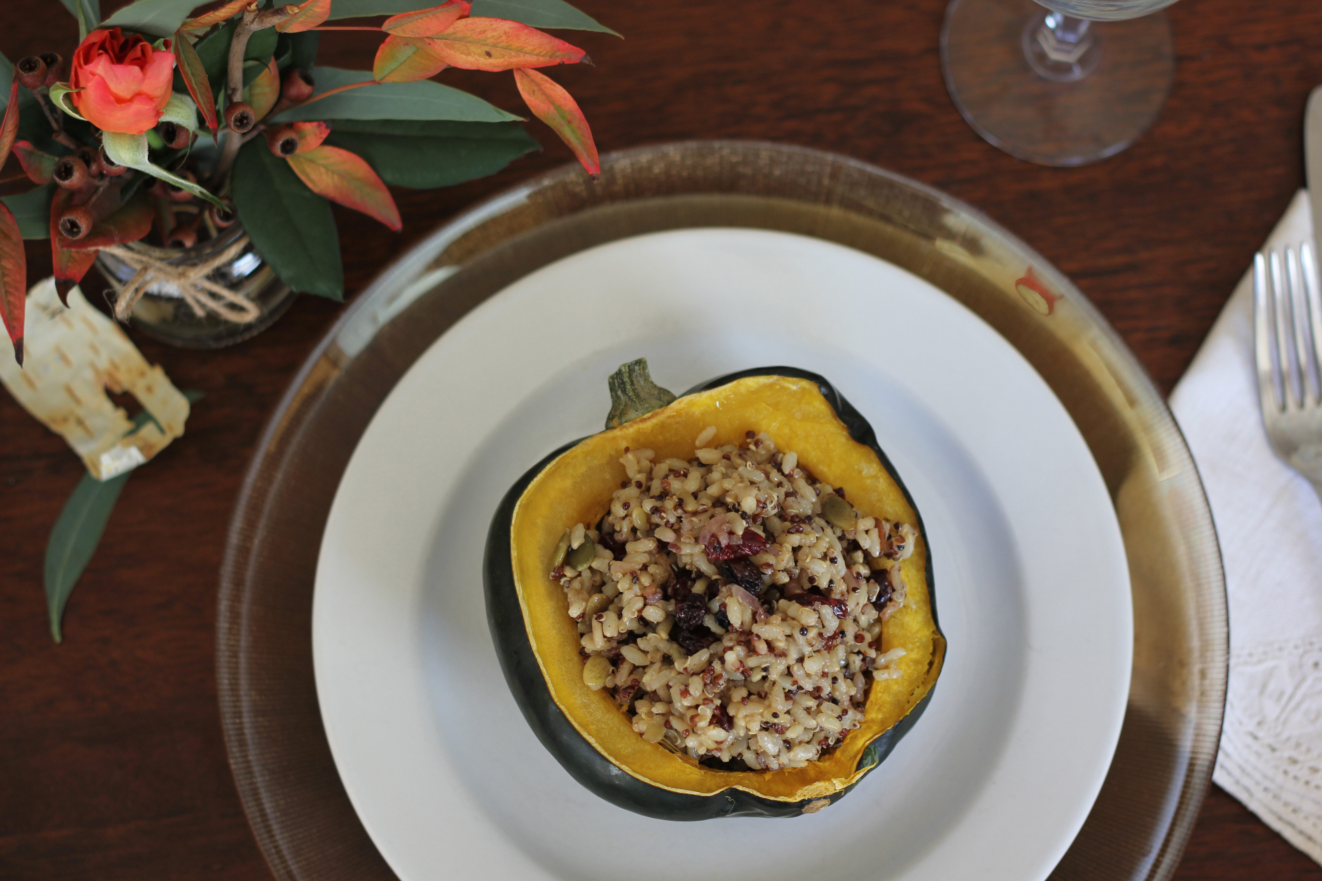 Roasted Acorn Squash with Cranberry Rice Medley