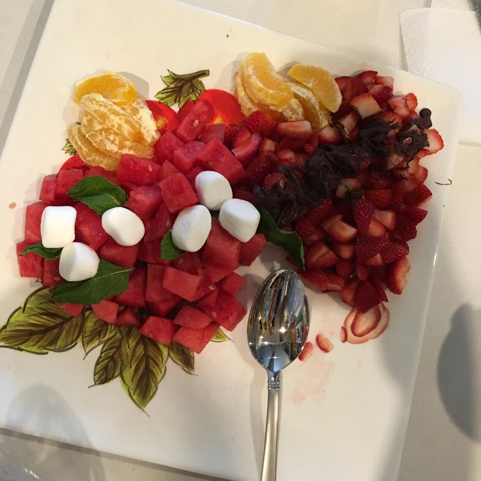 Because we meet on first Saturdays, one of the gals made this fruit version of the SHJ and IHM. Beautiful, right? :)