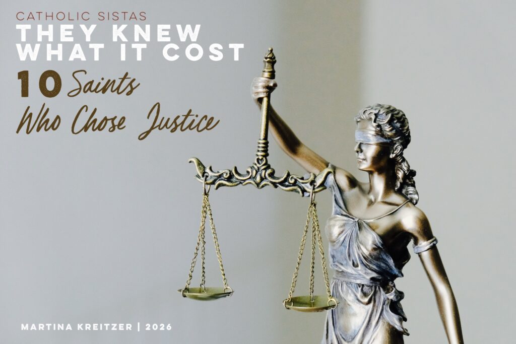 10 saints who chose justice - Lady Justice statue with scales - Catholic Sistas - Martina Kreitzer